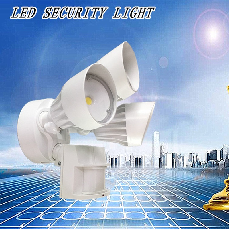 Luz de seguridad LED de inundación para exteriores con sensor de movimiento, 30W, 3 cabezales, blanco, luz de movimiento